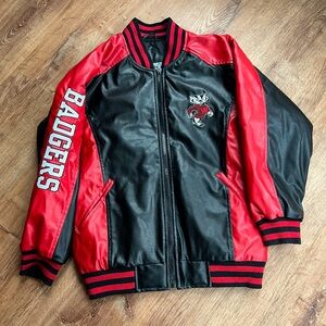 Vintage Wisconsin Badgers Faux Leather
Varsity Bomber Jacket